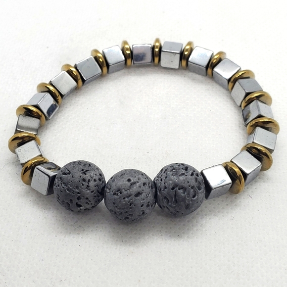 GiuliA -Bracelets Handmade In Gold, Silver And Lava Rock Beaded - Picture 2 of 4